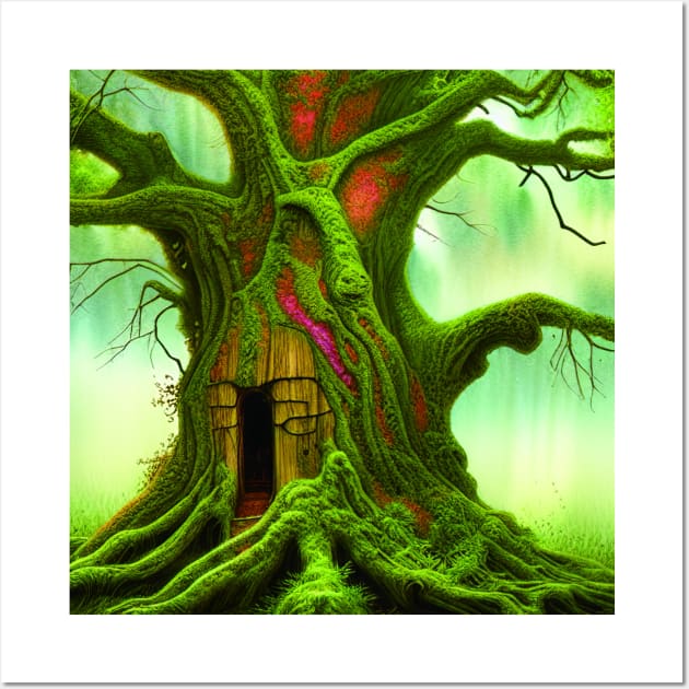 Tree House Portrait, greenery Outside, Cute Nature Wall Art by Promen Art